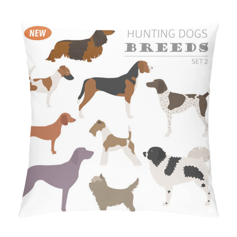 Personality  Hunting Dog Breeds Set Icon Isolated On White . Flat Style Pillow Covers