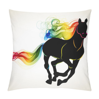 Personality  Beautiful Running Horse Black Silhouette With Bright Color Abstr Pillow Covers