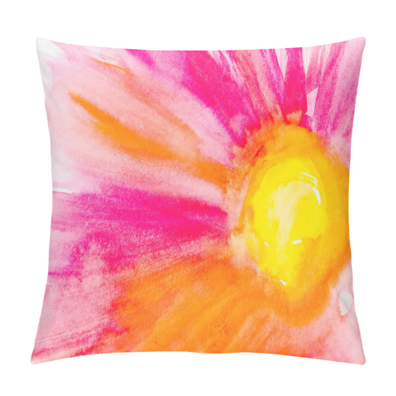 Personality  Top view of watercolor flower with pink and orange leaves on white background  pillow covers