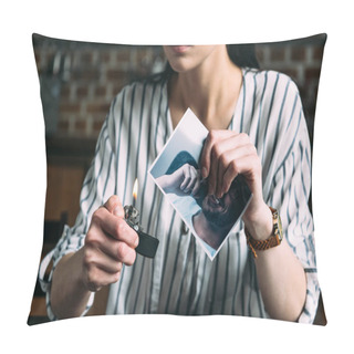 Personality  Cropped Shot Of Young Woman Burning Photo Card Of Ex-boyfriend Pillow Covers