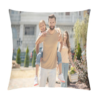 Personality  Beautiful Young Family Walking And Looking Happy Pillow Covers