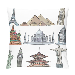 Personality  Architectural Wonders Of The World Vector Collection Pillow Covers