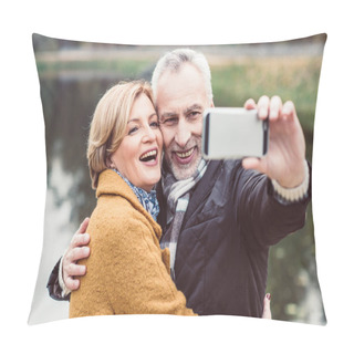 Personality  Happy Mature Couple Taking Selfie Pillow Covers