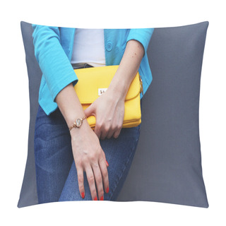 Personality  The Fashionable Young Woman  Holding Yellow Clutch Pillow Covers