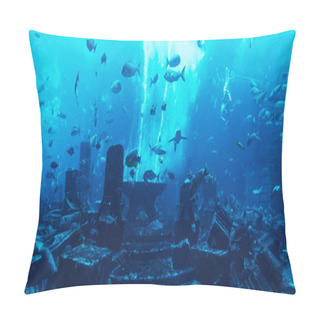 Personality  Large Aquarium Panorama In Hotel Atlantis On Palm Jumeirah In Dubai With Many Fishes, United Arab Emirates Pillow Covers