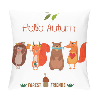 Personality  Autumn Card With Cute Animals Pillow Covers
