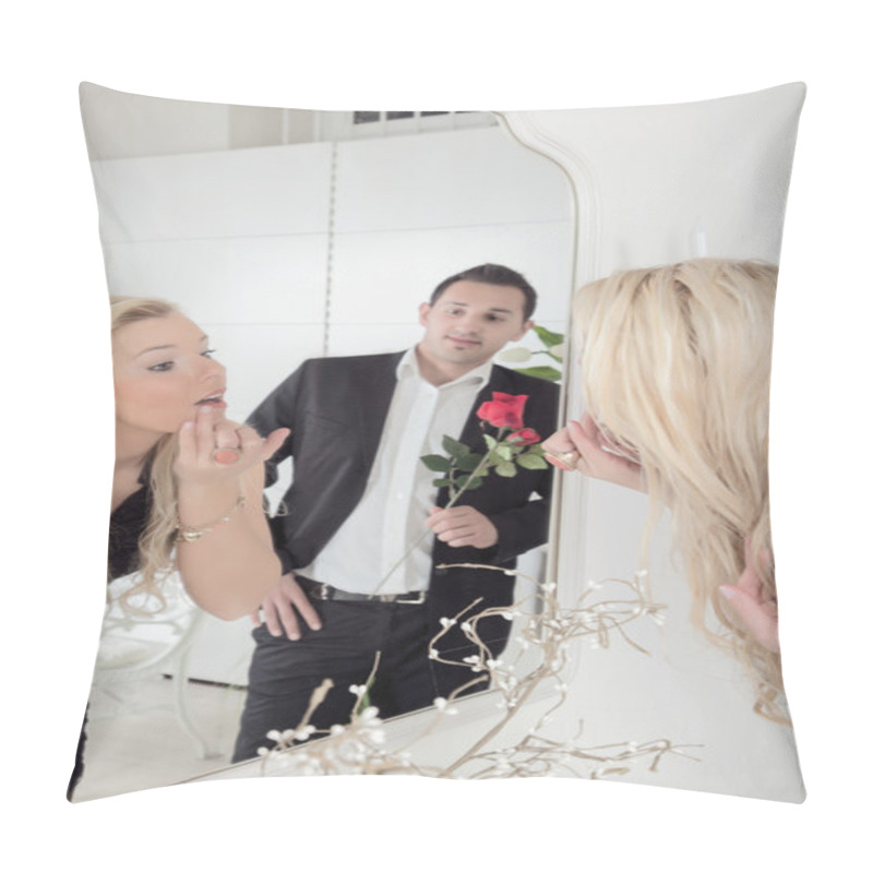 Personality  Romantic man watching a beautiful woman pillow covers