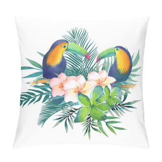 Personality  Watercolor Illustration With Toucans Pillow Covers