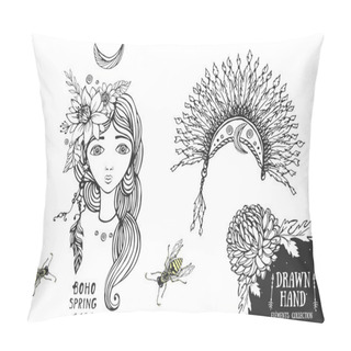 Personality  Set Of Boho Style Frames And Hand Drawn Elements Pillow Covers