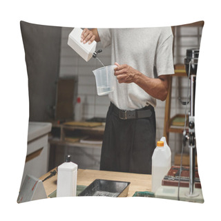 Personality  Cropped African American Photographer Mixes Chemical Solutions For Analog Film Development Pillow Covers