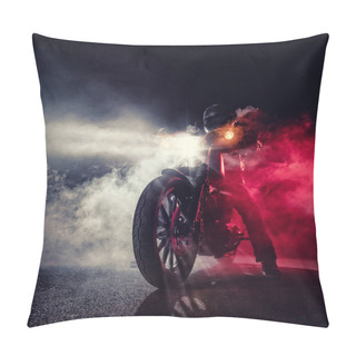 Personality  High Power Motorcycle Chopper With Man Rider At Night Pillow Covers