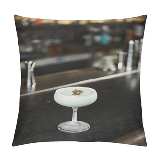 Personality  Glass Of Tasty Alcoholic Milk Punch With Kiwi Slice On Counter In Bar, Cocktail Presentation Pillow Covers