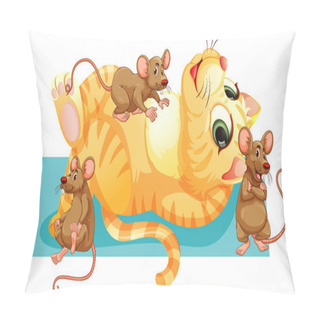 Personality  Cat And Many Mouses Cartoon Character Illustration Pillow Covers