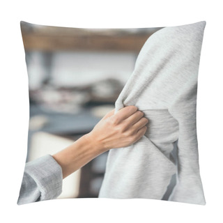 Personality  Cropped View Of Woman Touching Sweatshirt Of Man  Pillow Covers