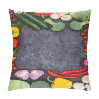 Personality  Top View Of Fresh Raw Healthy Organic Vegetables On Black Pillow Covers