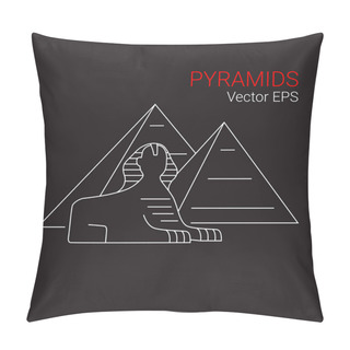 Personality  PrintSphinx And Pyramid, Egypt. Vector Line Icon Isolated. Pillow Covers