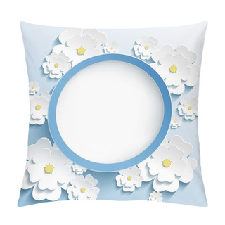 Personality  Round Frame With 3d Sakura, Invitation Or Greeting Card Pillow Covers