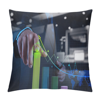 Personality  Businessman Hand Working With Virtual Chart Business On Touch Sc Pillow Covers