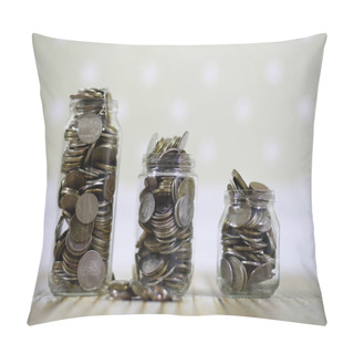 Personality  Coins Stacked In Glass Jars On The Floor Russian Rubles Pillow Covers