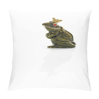 Personality  Frog Figure Toy With Crown Isolated On White Pillow Covers