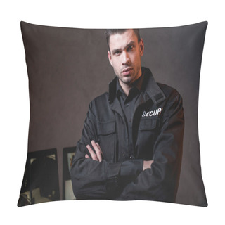 Personality  Serious Guard In Uniform With Crossed Arms Looking At Camera Pillow Covers