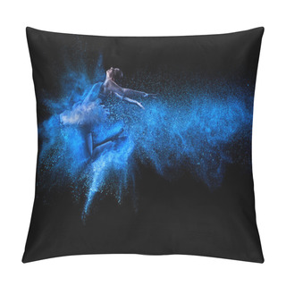 Personality  Young Beautiful Dancer Jumping Into Blue Powder Cloud Pillow Covers