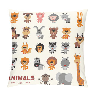 Personality  Big Set Of Funny Animals In Cartoon Style, Vector, Illustration Pillow Covers