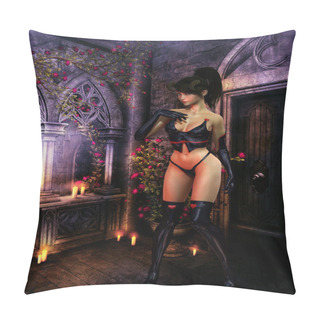Personality  Horned Demon Girl In Rose Covered Room With Candles Pillow Covers