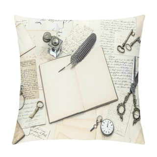 Personality  Open Journal, Old Handwritings And Postcards Pillow Covers