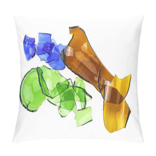Personality  Broken Glass - Broken Colored Bottles On A White Background. Pillow Covers