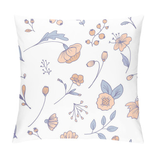 Personality  Doodle Colored Herbs, Plants And Flowers. Vector Pattern Background. Pillow Covers
