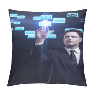 Personality  Young Business Man Pressing A Envelope Touchscreen Button Pillow Covers