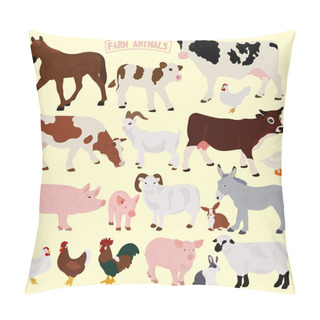 Personality  A Collection Of Farm Animals On A Light Background Pillow Covers