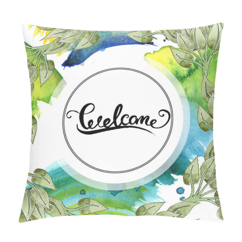 Personality  Colorful floral botanical ornament with swirls. Watercolor background illustration set. Frame border ornament with inscription. pillow covers