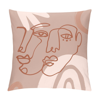 Personality  Modern Boho Pastel Terracotta Collage Line Drawing African Black Women Couple Twin Faces Hairstyle Fashion Beauty Minimalist Vector Illustration Modern Abstract Graphics Print Clipart Pillow Covers