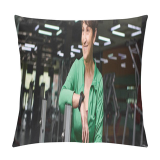 Personality  Happy Elderly Woman Smiling In Gym, Motivation And Sport, Active Senior Sportswoman, Banner Pillow Covers