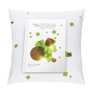 Personality  Abstract Composition, Elegant Green Box Blocks Fly, Business Card, Info Brochure Title Sheet, Brown Circles Print, Round, Square Bill Font Texture, Seasonal Sale Clearance Event, Fancy Flier, EPS 10 Pillow Covers