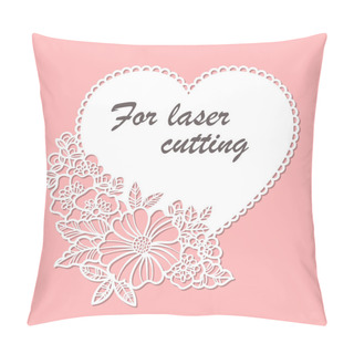 Personality  Laser Cutting Template. Lace Heart With Flowers. Vector Pillow Covers