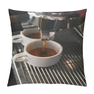 Personality  Close-up View Of Coffee Maker And Two Cups With Espresso   Pillow Covers