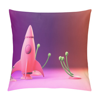 Personality  Cartoon Style Rocket On The Alien Planet Pillow Covers