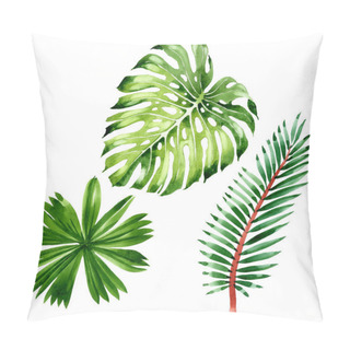 Personality  Palm Beach Tree Leaves Jungle Botanical. Watercolor Background Illustration Set. Isolated Leaf Illustration Element. Pillow Covers