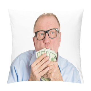 Personality  Mature Man Kissing Dollar Banknotes Pillow Covers