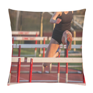 Personality  Female Runner Racing Hurdles Outdoors Pillow Covers