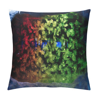 Personality  Jellyfish Swimming Under Water In Aquarium With Colorful Neon Lighting Pillow Covers