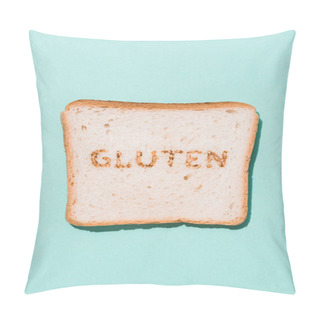 Personality  Top View Of Row Of Bread Slice With Gluten Sign On Blue Surface Pillow Covers