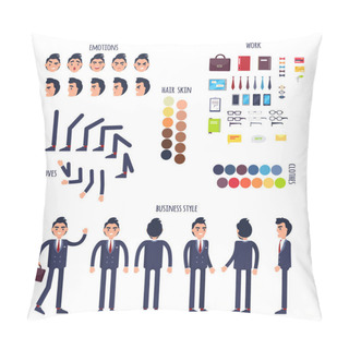Personality  Businessman Character Generator Flat Vector Pillow Covers