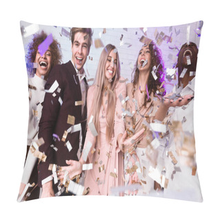 Personality  Joyful Diverse Friends Having Fun Standing Under Falling Confetti Indoor Pillow Covers
