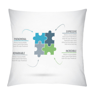 Personality  Business Metaphors, Four Puzzle Pieces Connection. Jigsaw Vector Illustration. Pillow Covers