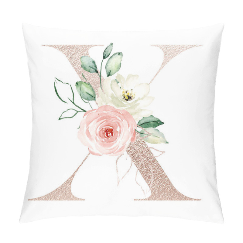 Personality  stylish letter X with blossoming flowers, art painting on white background pillow covers