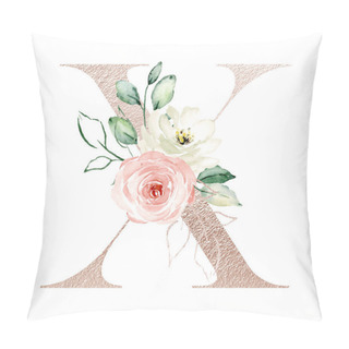 Personality  Stylish Letter X With Blossoming Flowers, Art Painting On White Background Pillow Covers